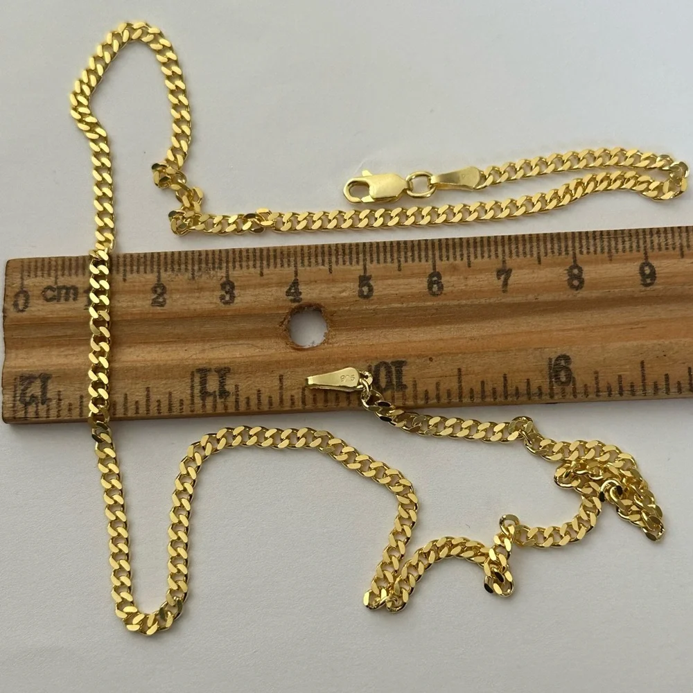925 Silver necklace 20” 3mm cuban chain 18k yellow gold plated Unisex